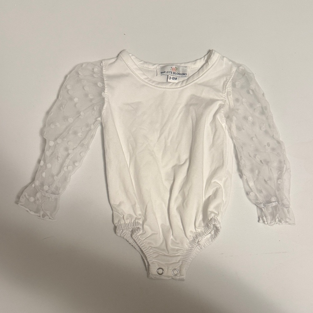 Baileys Blossoms White Baby Bodysuit with Sheer Sleeves